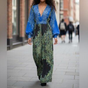 Free People Long Sleeves Color Blocking Jumpsuit "Blooming Fields"